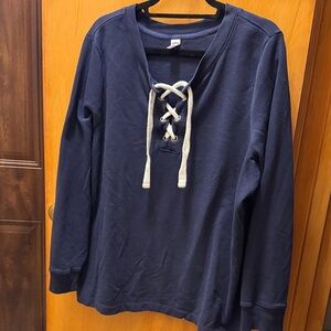 Old Navy Navy Lace-Up Long Sleeve Top